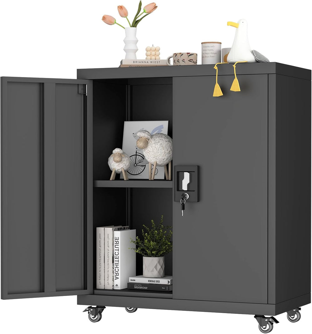 Metal Storage Cupboard with Wheels Tool Garage Cabinet