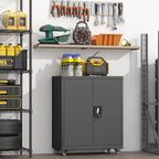 Metal Storage Cupboard with Wheels Tool Garage Cabinet