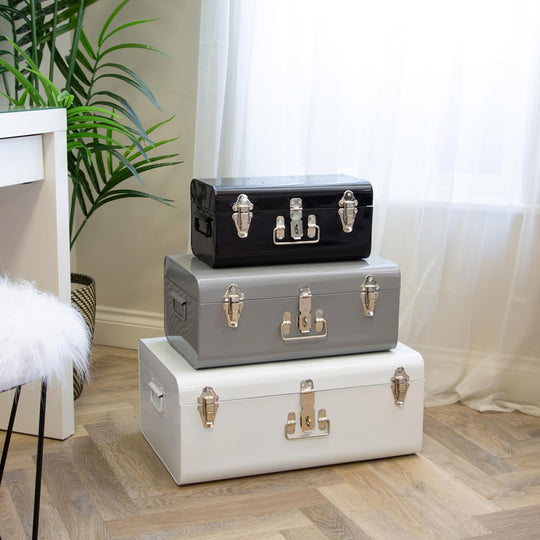 Metal Storage Trunks Lockable Chests with Stackable Design (Set of 3)