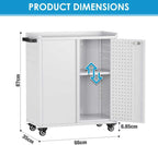 Metal Tool Cabinet with Wheels Pegboard 87x66x35CM Locking