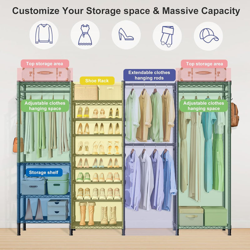 Metal Wardrobe Clothes Rail with Shoe Rack