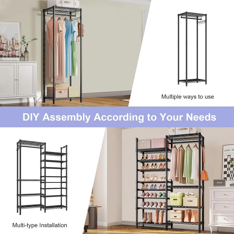 Metal Wardrobe Clothes Rail with Shoe Rack