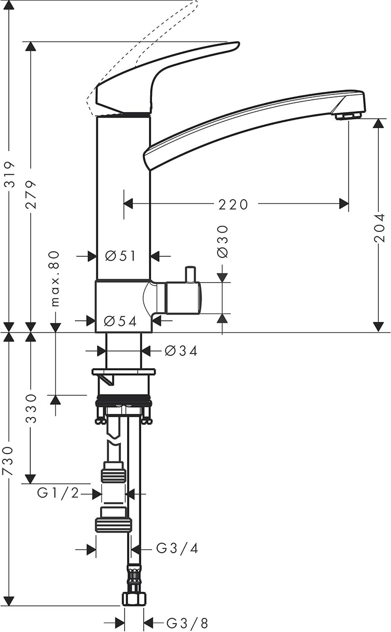 Metropol Single Bath Flush-Mounted with Lever Handle Matt