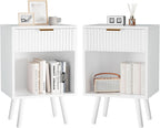 Mid Century Modern Nightstand Side Table with Fluted (Set of 2)