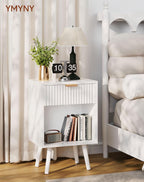 Mid Century Modern Nightstand Side Table with Fluted (Set of 2)