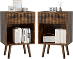 Mid Century Modern Nightstand Side Table with Fluted (Set of 2)