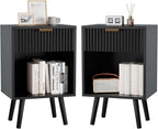 Mid Century Modern Nightstand Side Table with Fluted (Set of 2)