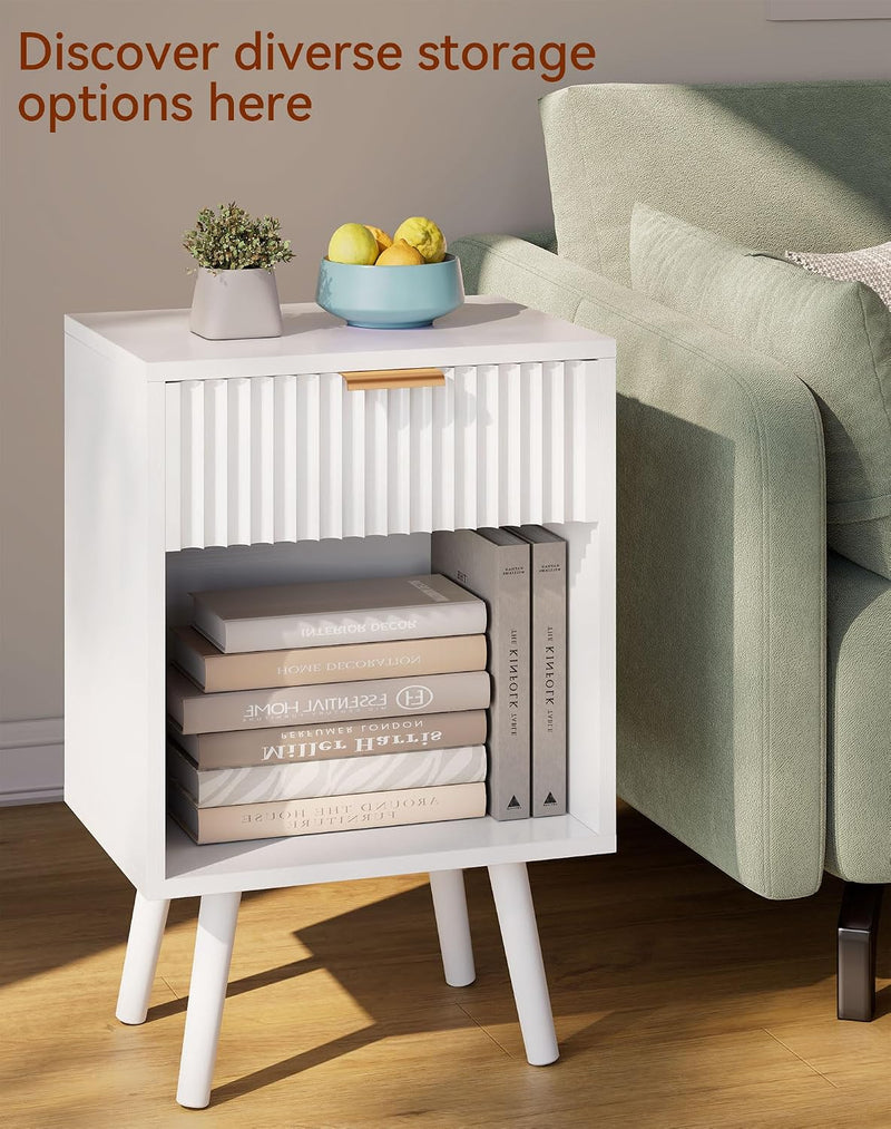 Mid Century Modern Nightstand Side Table with Fluted (Set of 2)