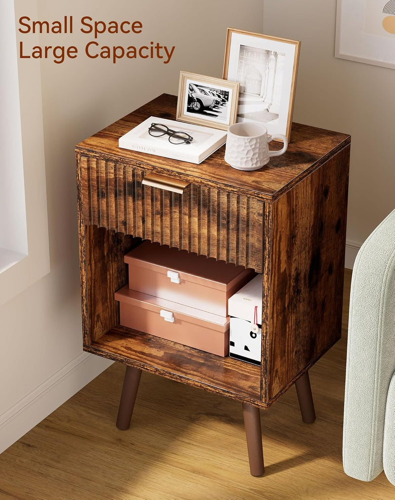 Mid Century Modern Nightstand Side Table with Fluted (Set of 2)