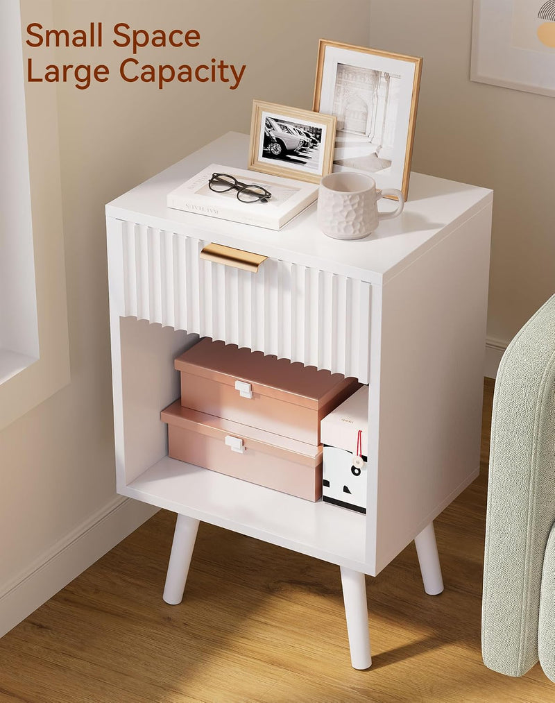 Mid Century Modern Nightstand Side Table with Fluted (Set of 2)