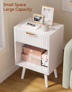 Mid Century Modern Nightstand Side Table with Fluted (Set of 2)