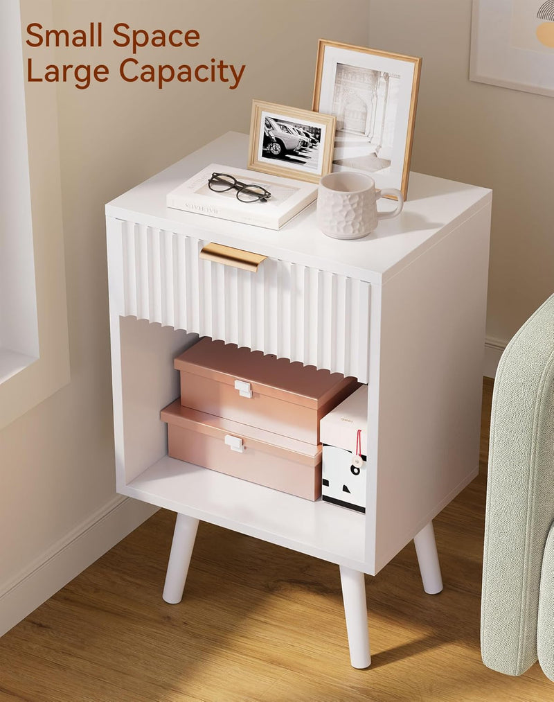 Mid Century Modern Nightstand Side Table with Fluted (Set of 2)
