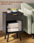 Mid Century Modern Nightstand Side Table with Fluted (Set of 2)