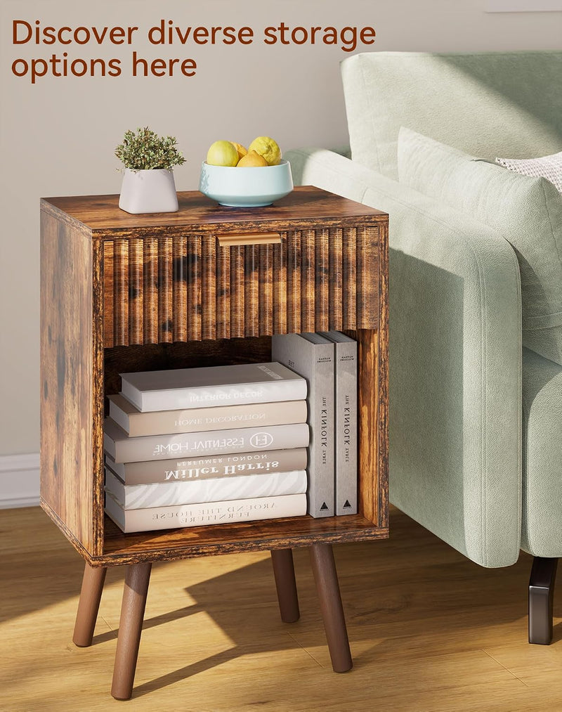 Mid Century Modern Nightstand Side Table with Fluted (Set of 2)