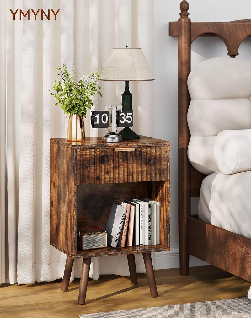 Mid Century Modern Nightstand Side Table with Fluted (Set of 2)