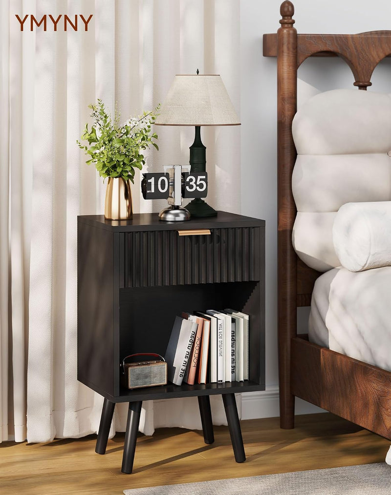 Mid Century Modern Nightstand Side Table with Fluted (Set of 2)