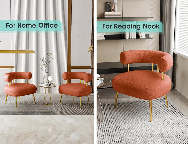 Mid Century Sherpa Boucle Accent Chair Round Upholstered
