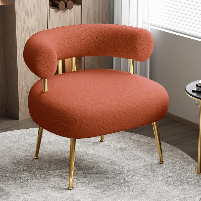 Mid Century Sherpa Boucle Accent Chair Round Upholstered