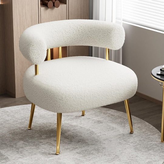 Mid Century Sherpa Boucle Accent Chair Round Upholstered