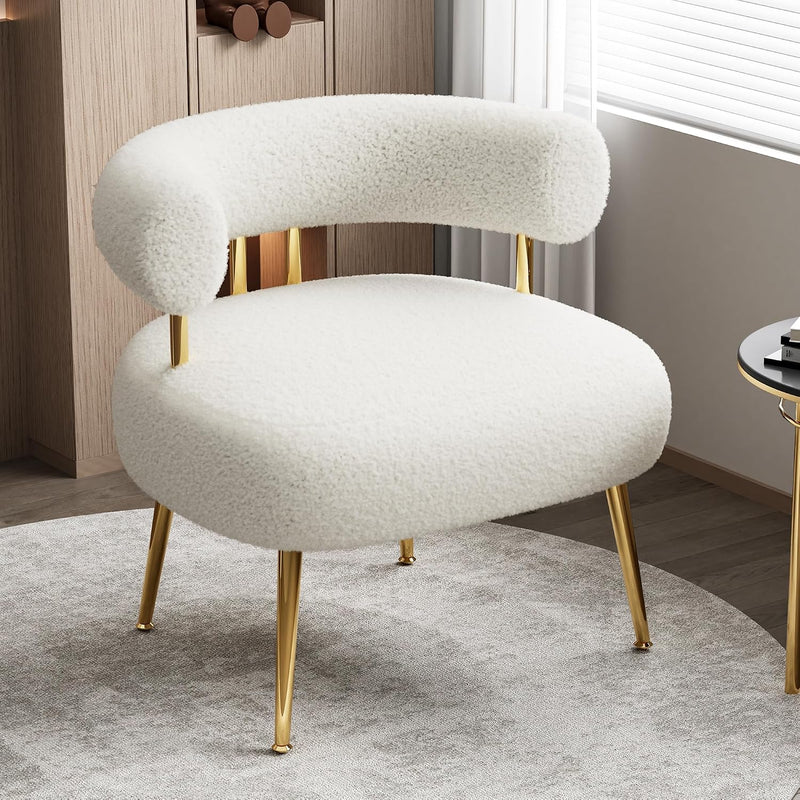 Mid Century Sherpa Boucle Accent Chair Round Upholstered