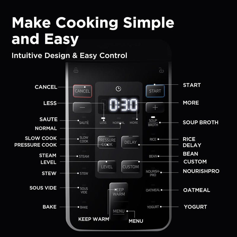 Pressure Cooker 6L 70% Faster 14 Presets Nourish