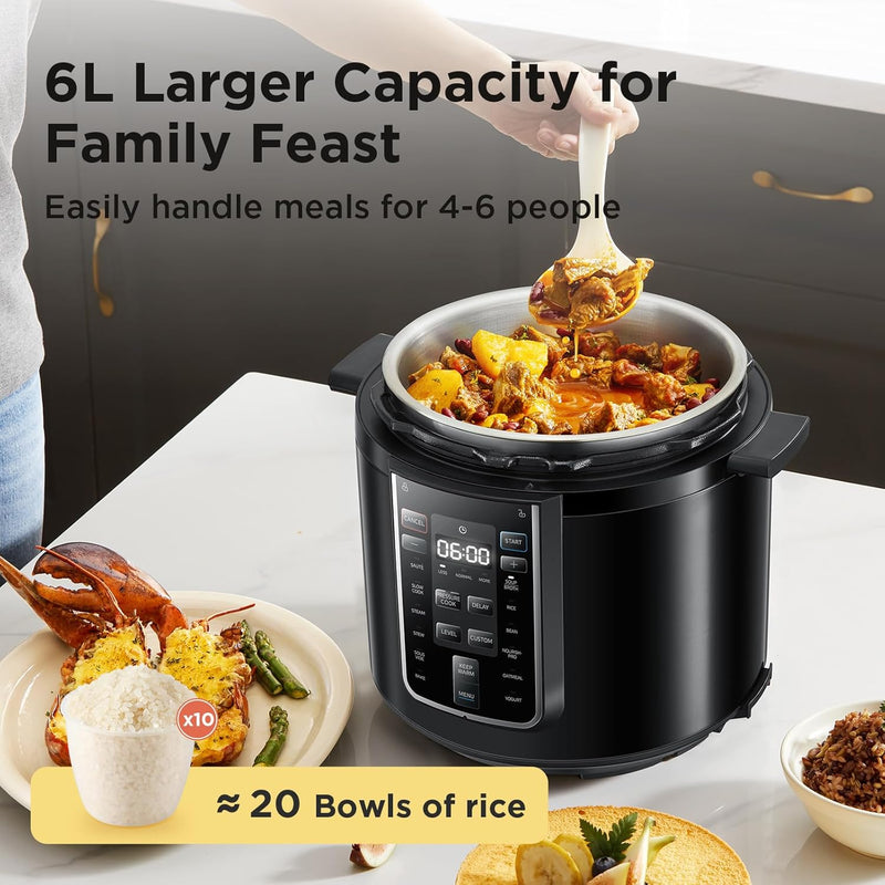 Pressure Cooker 6L 70% Faster 14 Presets Nourish