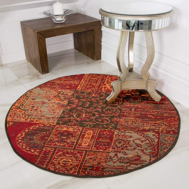 Milan Burnt Patchwork Traditional Living Room Rug