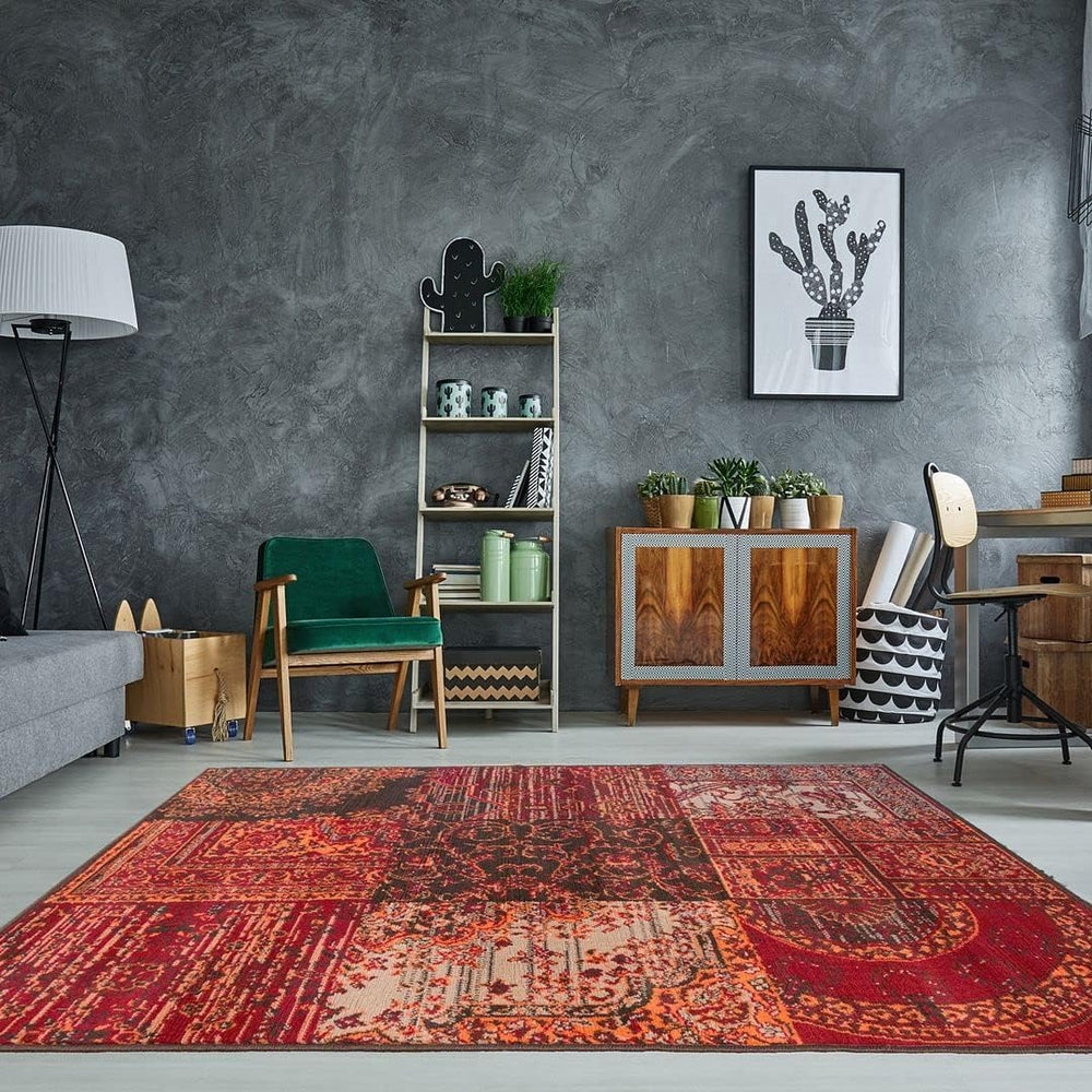 Milan Burnt Patchwork Traditional Living Room Rug