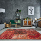Milan Burnt Patchwork Traditional Living Room Rug