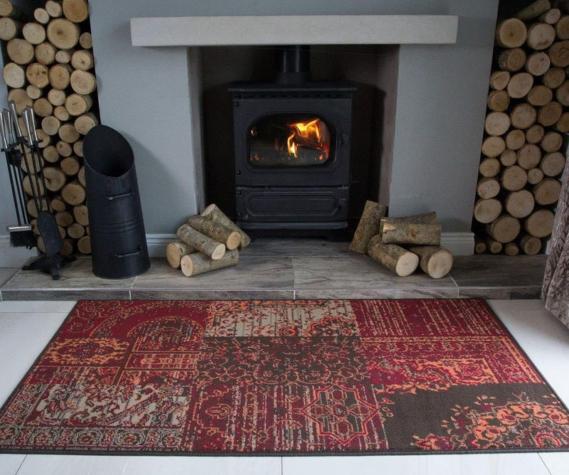 Milan Burnt Patchwork Traditional Living Room Rug