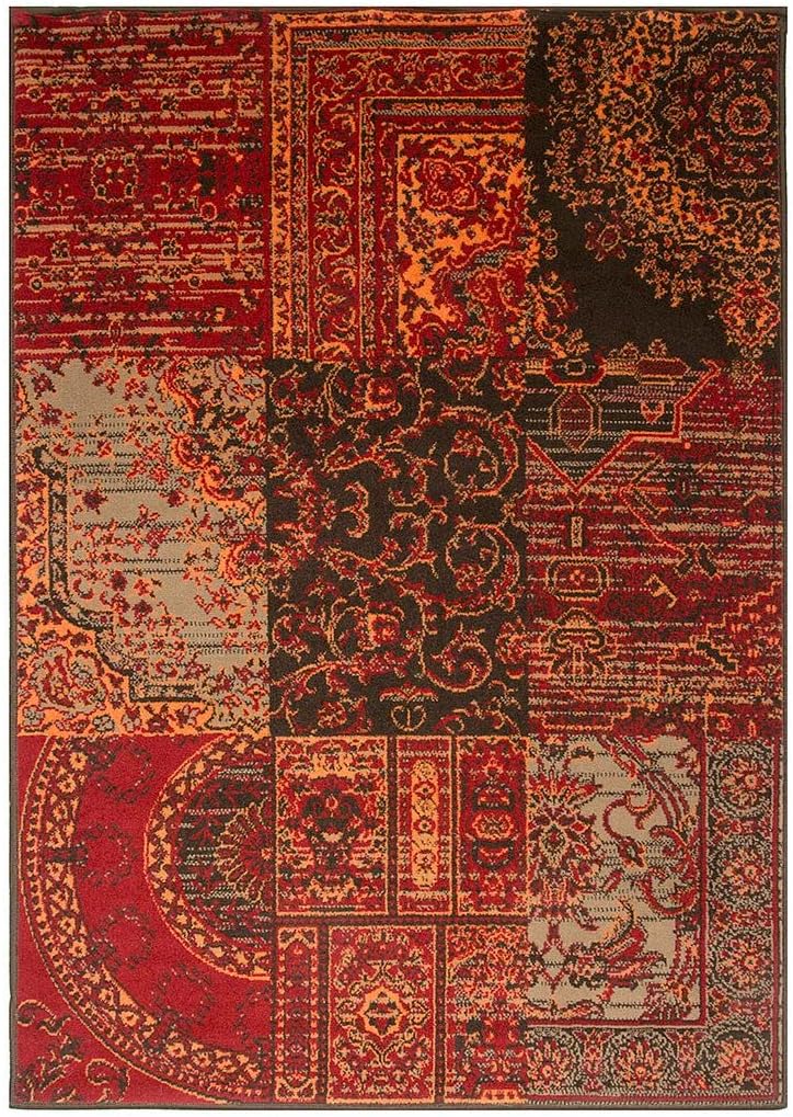 Milan Burnt Patchwork Traditional Living Room Rug