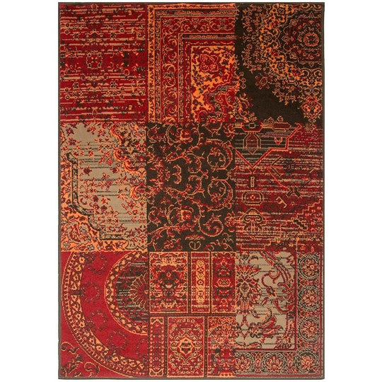 Traditional Terracotta Patchwork Living Room Carpet Rug Floral