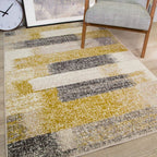 Milan Mottled Faded Distressed Ikat Stripe Design Ochre