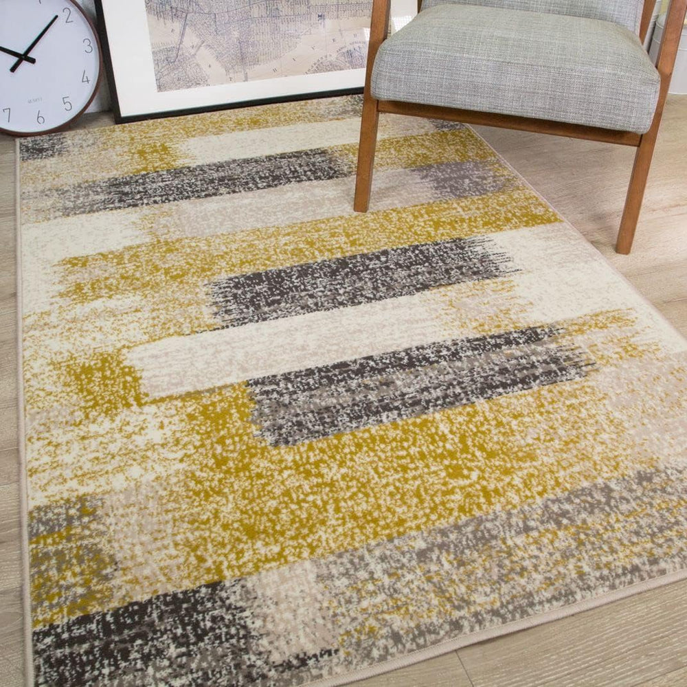 Milan Mottled Faded Distressed Ikat Stripe Design Ochre