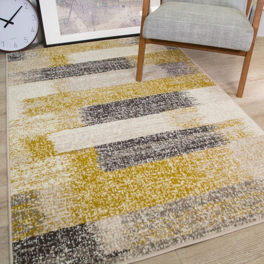 Milan Mottled Faded Distressed Ikat Stripe Design Ochre