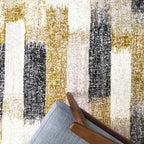 Milan Mottled Faded Distressed Ikat Stripe Design Ochre