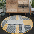 Milan Ochre Mustard Patchwork Squares Traditional Lounge Living