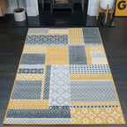 Milan Ochre Mustard Patchwork Squares Traditional Lounge Living