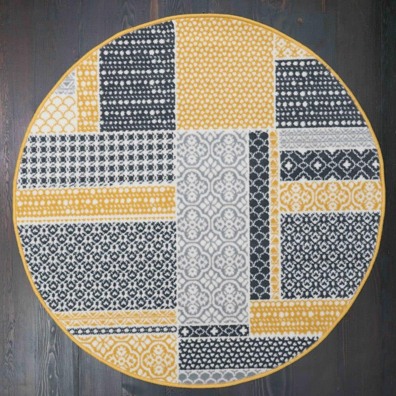 Milan Ochre Mustard Patchwork Squares Traditional Lounge Living Room