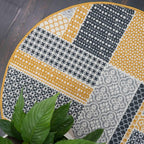 Milan Ochre Mustard Patchwork Squares Traditional Lounge Living
