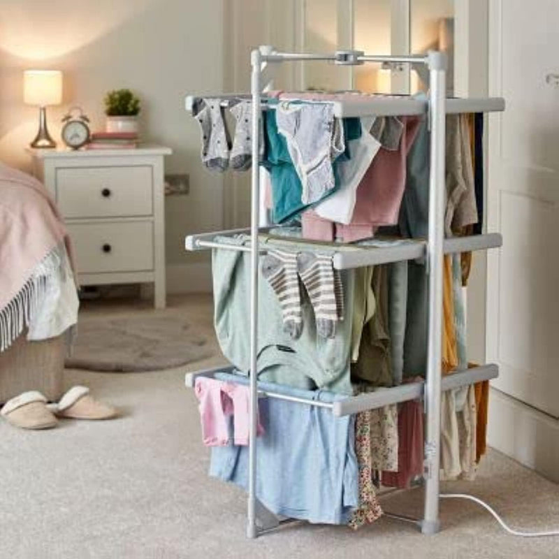 Mini 3-Tier Heated Clothes Airer Foldable Shelves Dry