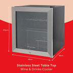 Mini Fridge 12 Bottle 46L Lockable Freestanding Stainless