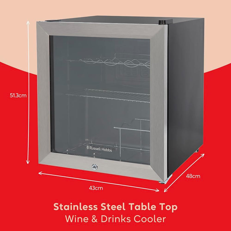 Mini Fridge 12 Bottle 46L Lockable Freestanding Stainless