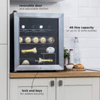 Mini Fridge 12 Bottle 46L Lockable Freestanding Stainless
