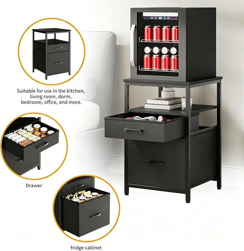 Mini Fridge Stand with 3 Storage Cabinet Beverage