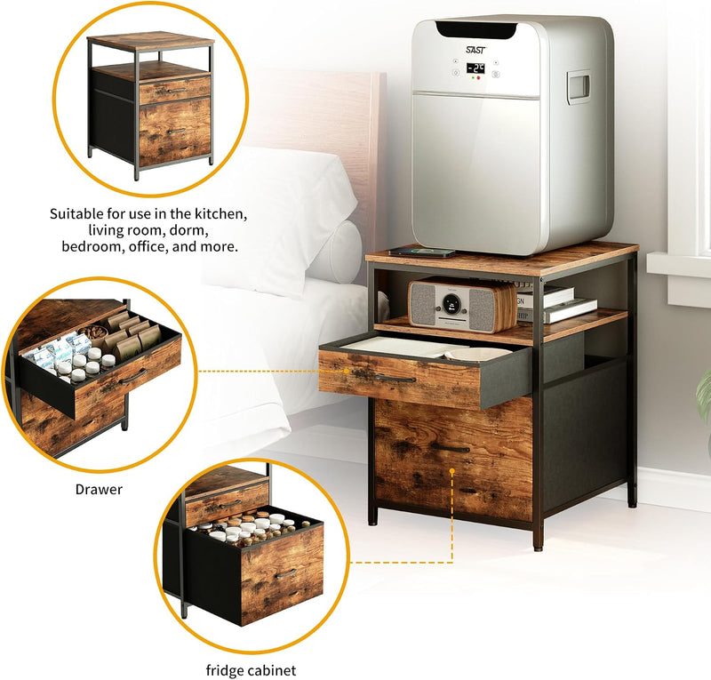 Mini Fridge Stand with 3 Storage Cabinet Beverage