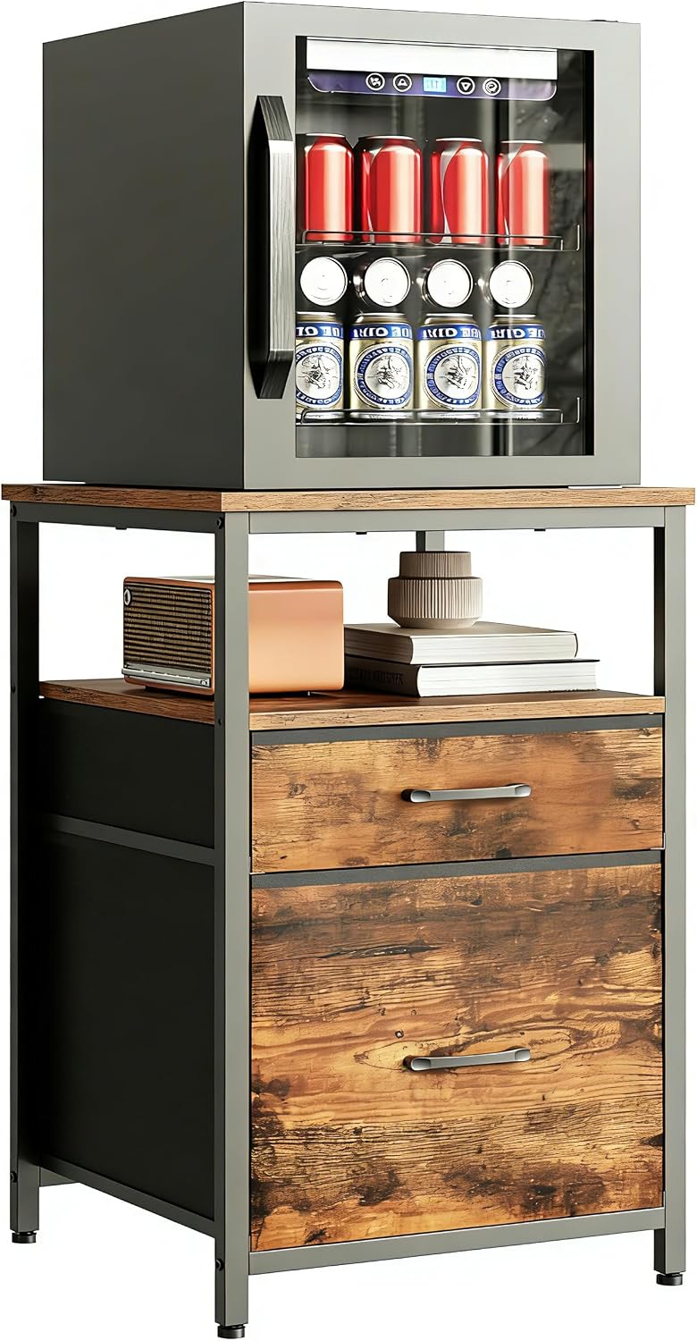 Mini Fridge Stand with 3 Storage Cabinet Beverage