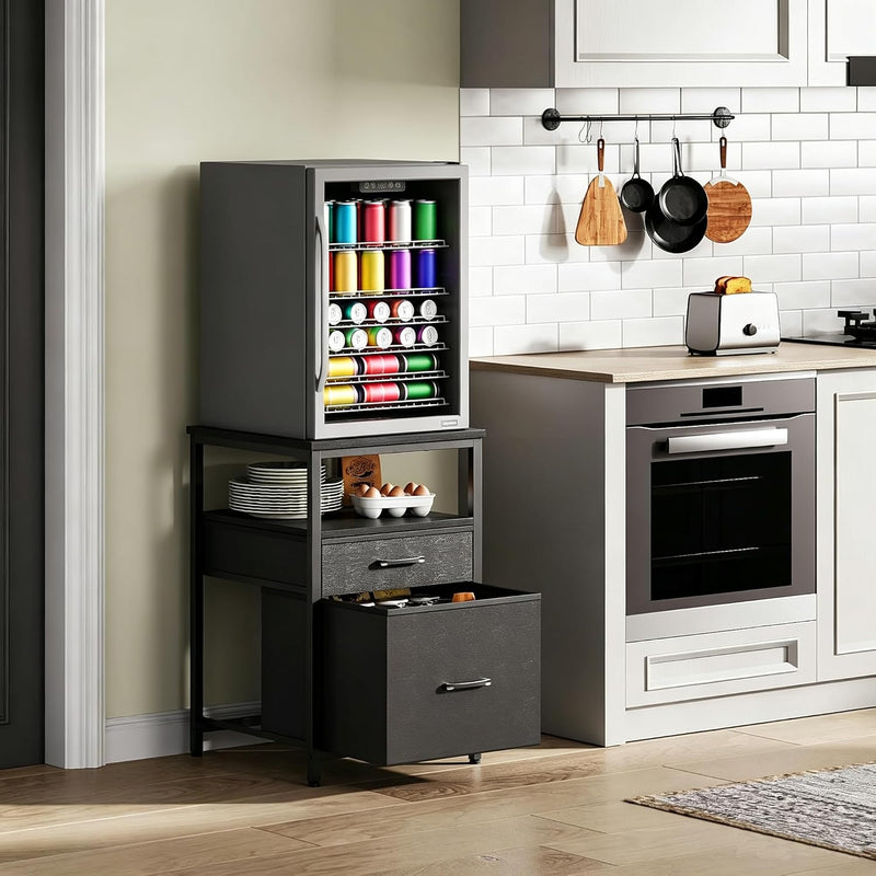 Mini Fridge Stand with 3 Storage Cabinet Beverage