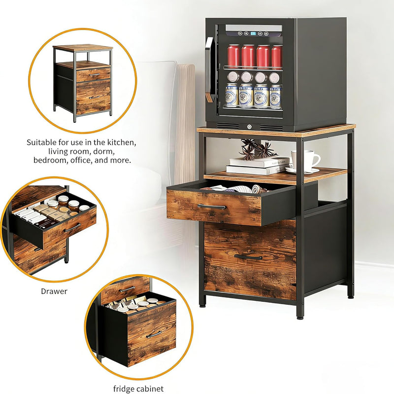 Mini Fridge Stand with 3 Storage Cabinet Beverage