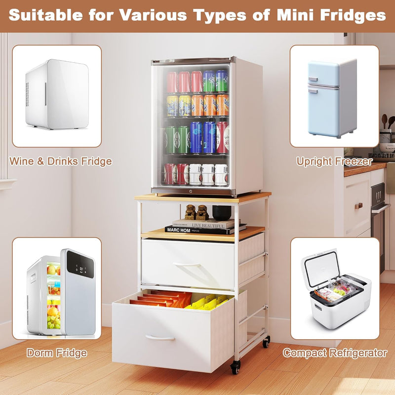 Mini Fridge Stand with Storage-Kitchen Storage Trolley